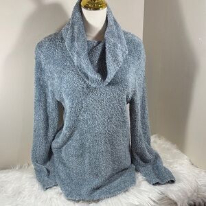 Norton McNaughton Soft Gray/Blue Sparkly Soft Cowl Neck Sweater. Holiday Ready.